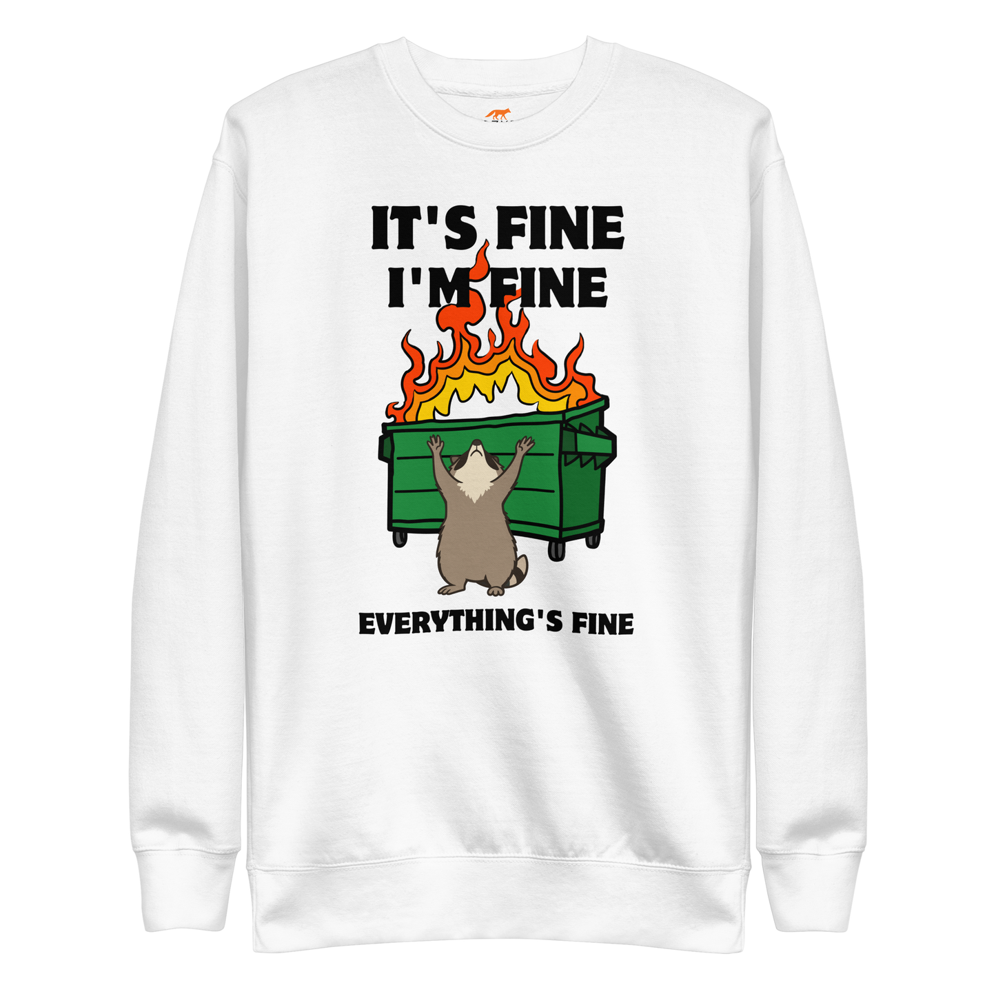 Funny Dumpster Fire Raccoon premium graphic sweatshirt in white by Boozy Fox