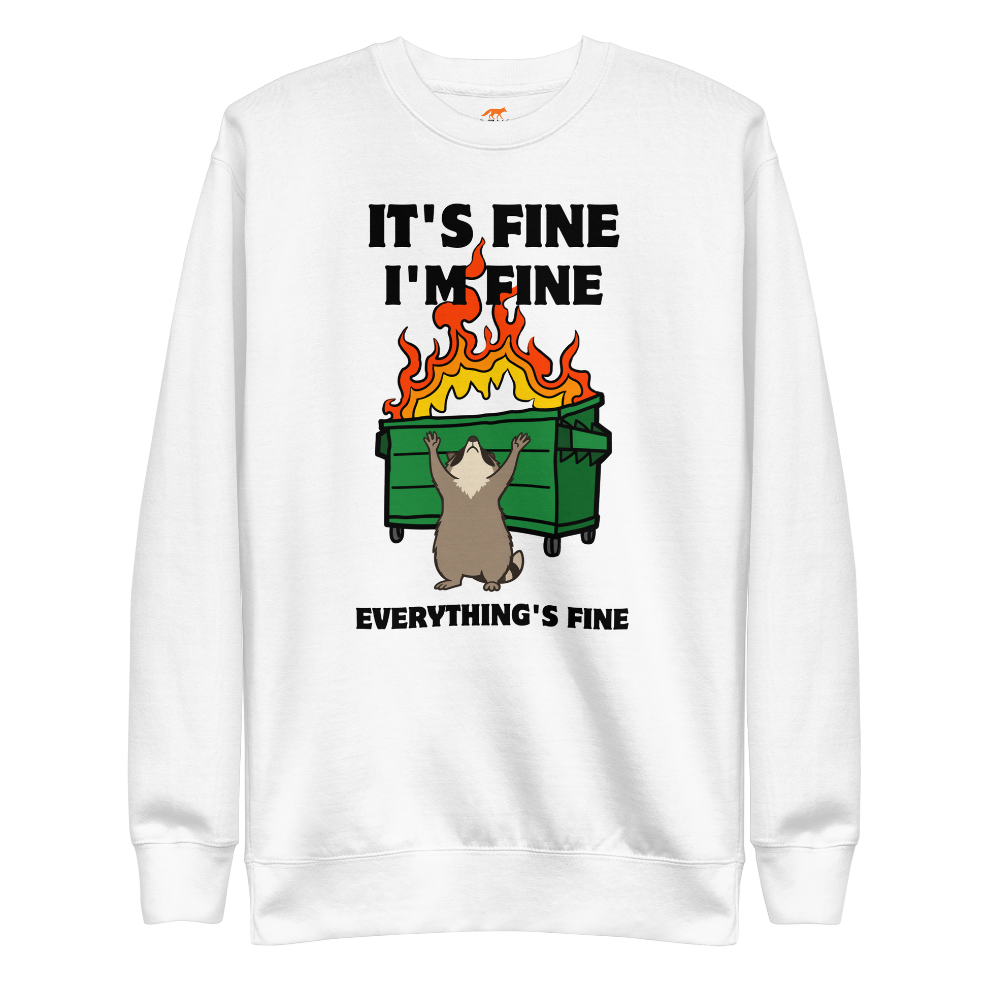 Funny Dumpster Fire Raccoon premium graphic sweatshirt in white by Boozy Fox
