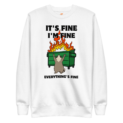 Funny Dumpster Fire Raccoon premium graphic sweatshirt in white by Boozy Fox