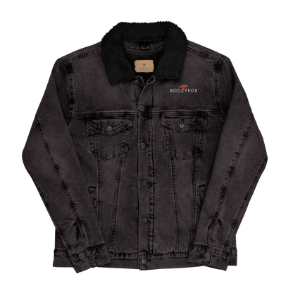 Black Sherpa Denim Jacket featuring an embroidered Boozy Fox logo on the chest - Boozy Fox