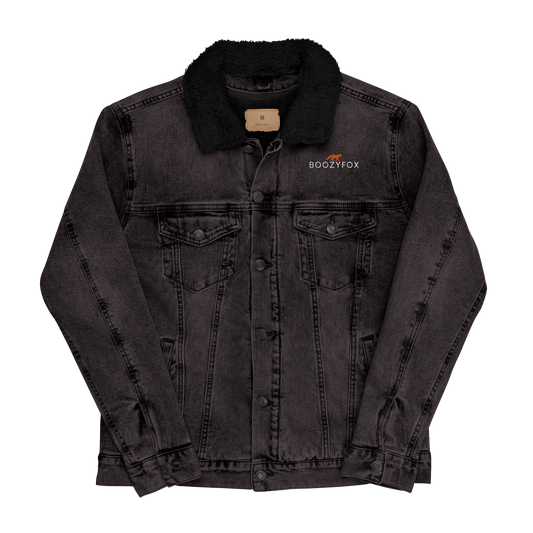 Black Sherpa Denim Jacket featuring an embroidered Boozy Fox logo on the chest - Boozy Fox