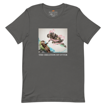 Asphalt Grey Premium Otter Tee featuring a playful The Creation of Otter parody of Michelangelo's masterpiece - Artsy/Funny Graphic Otter Tees - Boozy Fox