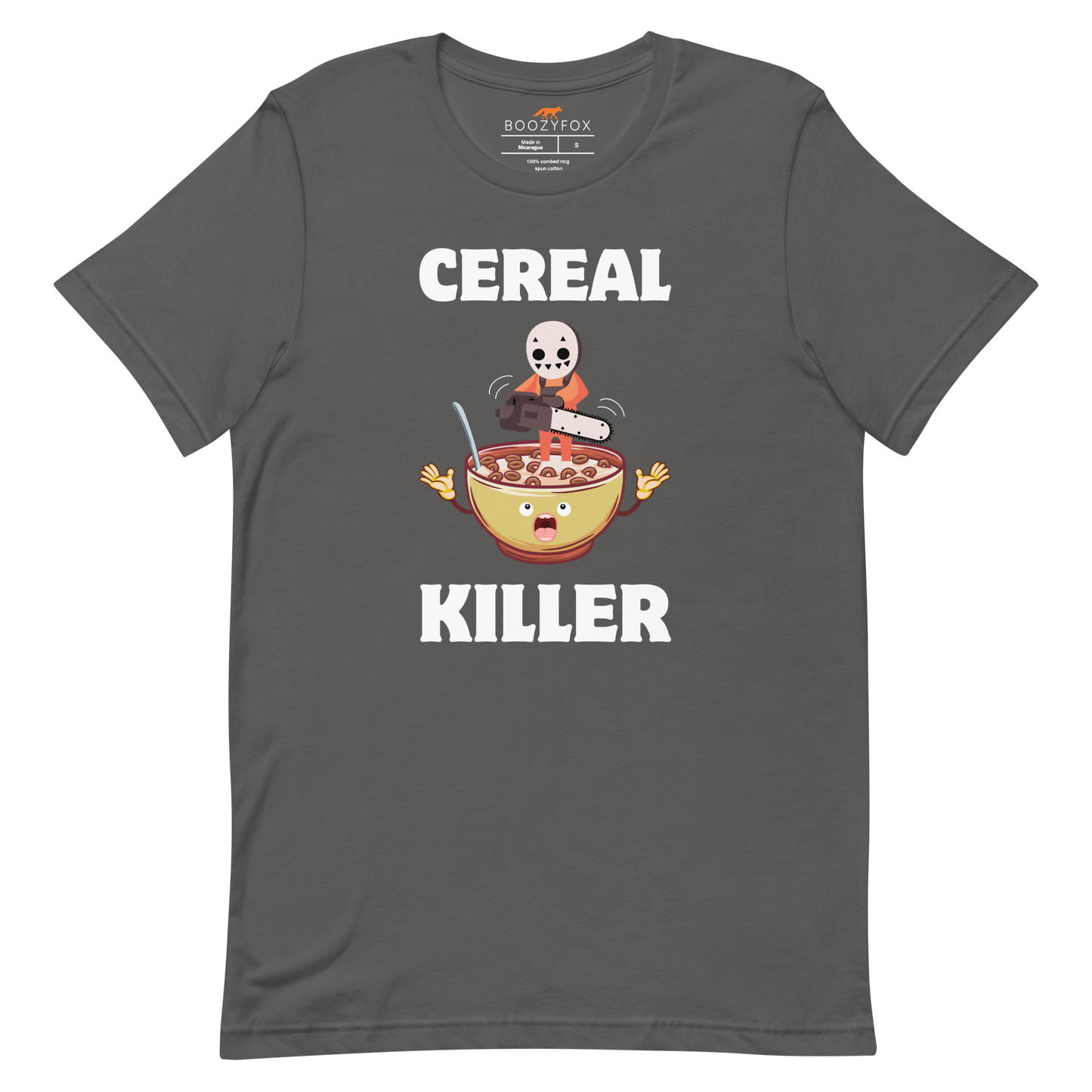 Asphalt Grey Premium Cereal Killer Tee featuring a Cereal Killer graphic on the chest - Funny Graphic Tees - Boozy Fox