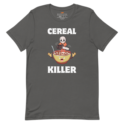 Asphalt Grey Premium Cereal Killer Tee featuring a Cereal Killer graphic on the chest - Funny Graphic Tees - Boozy Fox