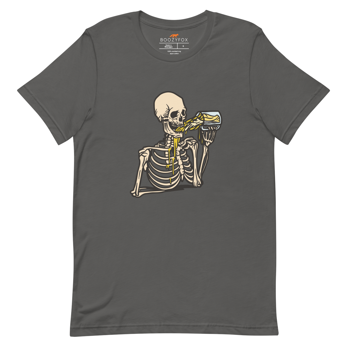 Skeleton Drinking Beer Tee Online - Asphalt Grey - Boozy Fox