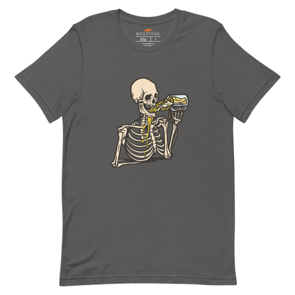 Skeleton Drinking Beer Tee Online - Asphalt Grey - Boozy Fox