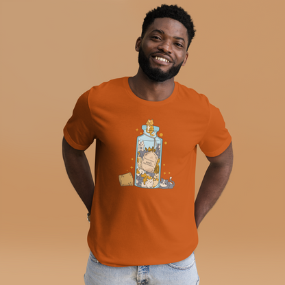 Smiling man wearing a Autumn Colored Premium Cat T-Shirt featuring a funny Anti-Depressants graphic on the chest - Cute Graphic Cat Tees - Boozy Fox