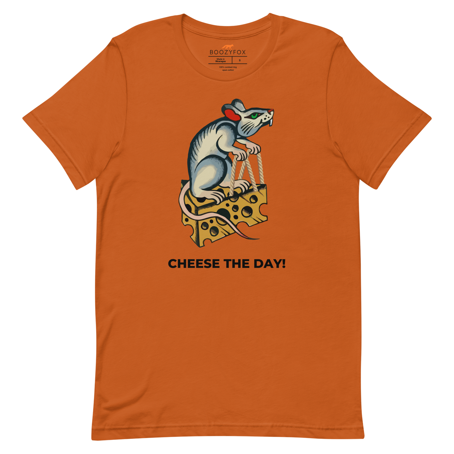 Autumn Colored Premium Rat T-Shirt featuring a hilarious Cheese The Day graphic on the chest - Funny Graphic Rat Tees - Boozy Fox