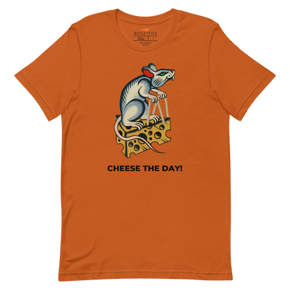 Autumn Colored Premium Rat T-Shirt featuring a hilarious Cheese The Day graphic on the chest - Funny Graphic Rat Tees - Boozy Fox