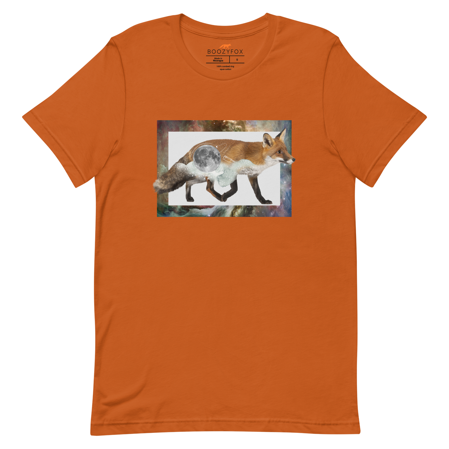 Autumn Color Premium Fox T-Shirt featuring a stellar Space Fox graphic on the chest - Cool Graphic Fox Tees - Boozy Fox