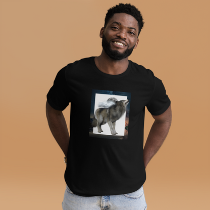 Smiling Man Wearing Black Wolf Premium T-Shirt - Wolf Graphic T-Shirts - Boozy Fox