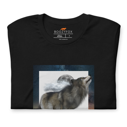 Front Details of Black Wolf Premium T-Shirt - Wolf Graphic T-Shirts - Boozy Fox