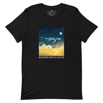 Black Premium Whale T-Shirt featuring a majestic Whale Under The Moon graphic on the chest - Cool Graphic Whale Tees - Boozy Fox