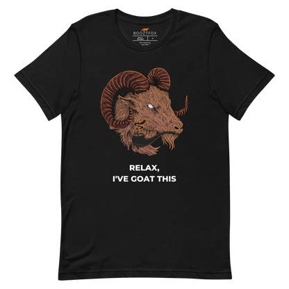 Black Premium Goat T-Shirt featuring an amusing Relax I've Goat This graphic on the chest - Funny Graphic Goat Tees - Boozy Fox