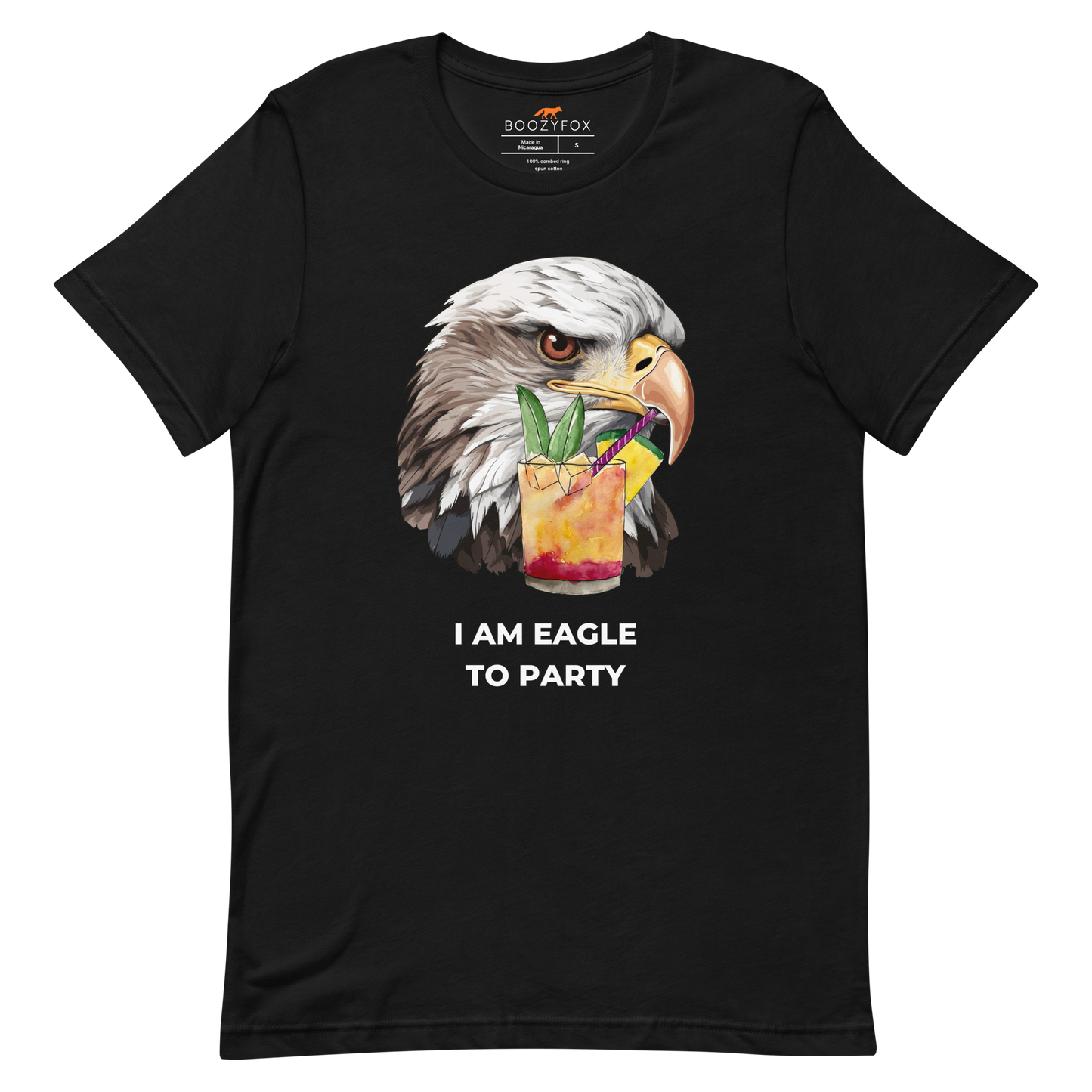 Black Premium Eagle T-Shirt featuring an eye-catching I Am Eagle to Party graphic on the chest - Funny Graphic Eagle Tees - Boozy Fox