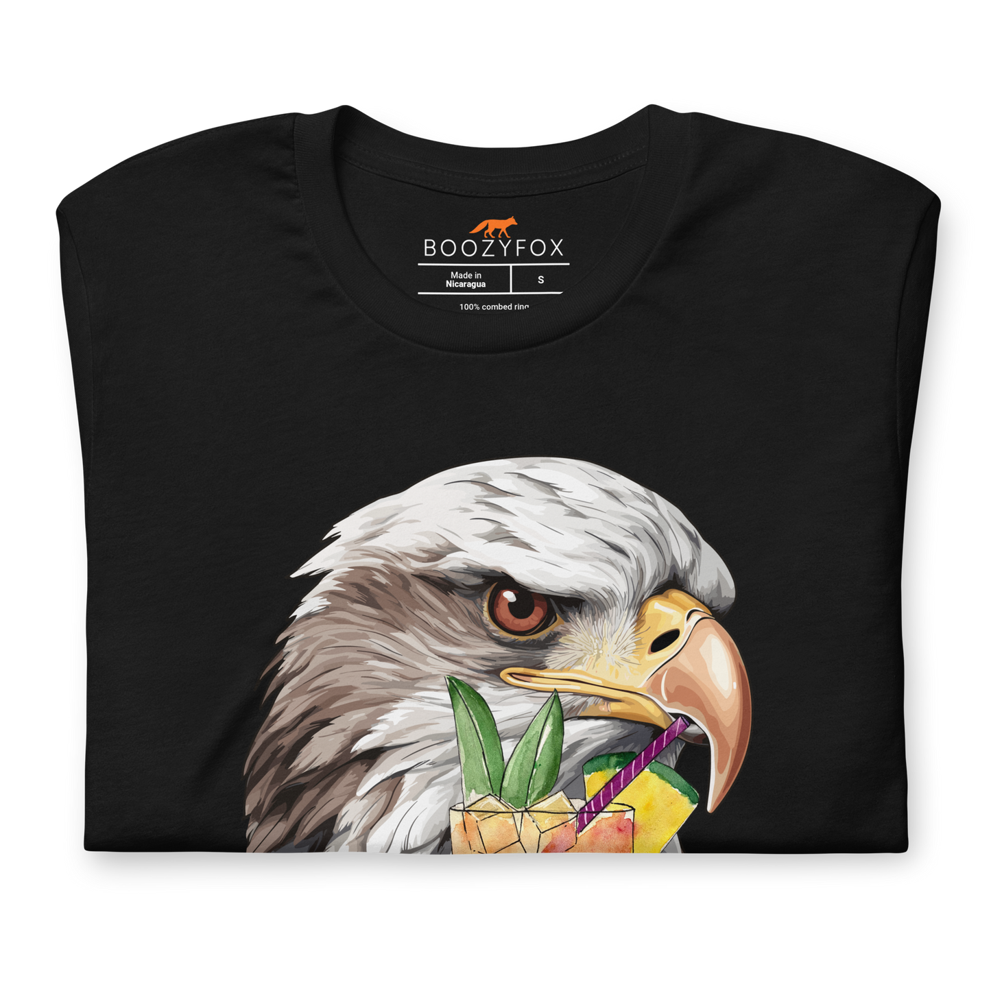 Front details of a Black Premium Eagle T-Shirt featuring an eye-catching I Am Eagle to Party graphic on the chest - Funny Graphic Eagle Tees - Boozy Fox