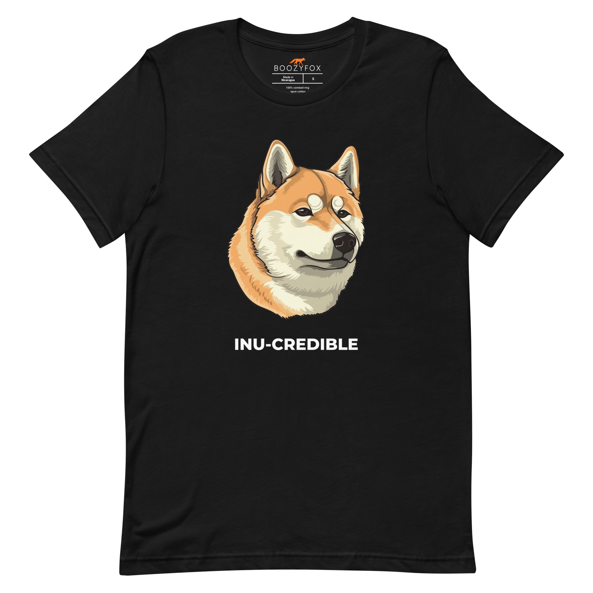 Black Premium Shiba Inu T-Shirt featuring the Inu-Credible graphic on the chest - Funny Graphic Shiba Inu Tees - Boozy Fox