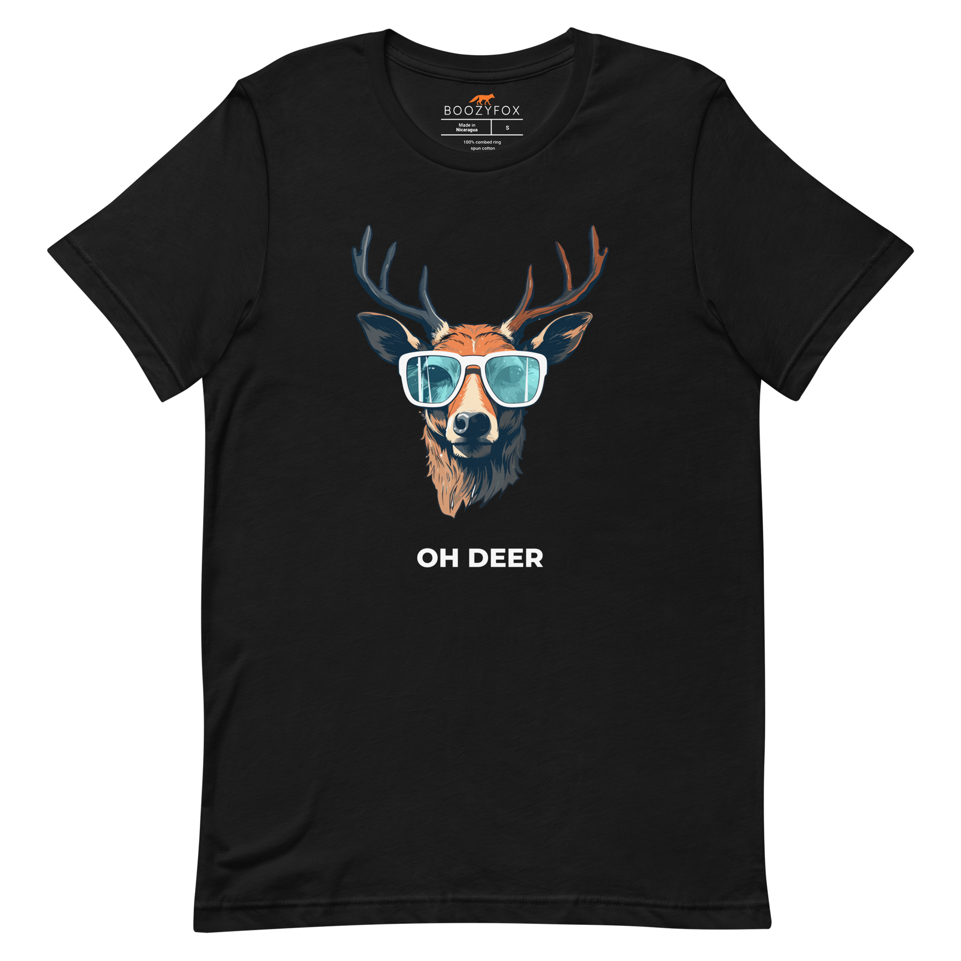 Black Premium Deer T-Shirt featuring a hilarious Oh Deer graphic on the chest - Funny Graphic Deer Tees - Boozy Fox