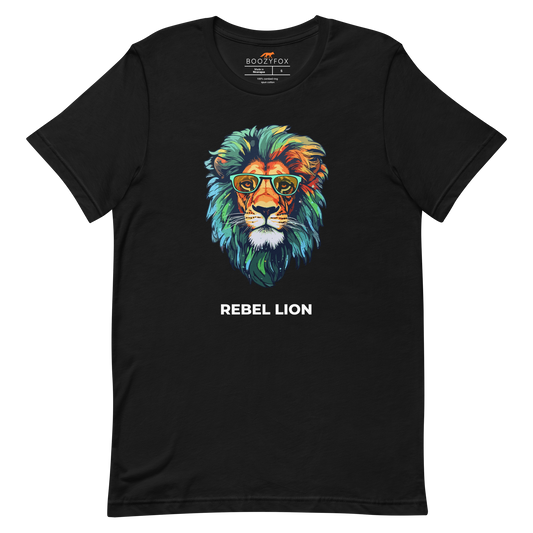 Black Premium Lion T-Shirt featuring a captivating Rebel Lion graphic on the chest - Funny Graphic Lion Tees - Boozy Fox