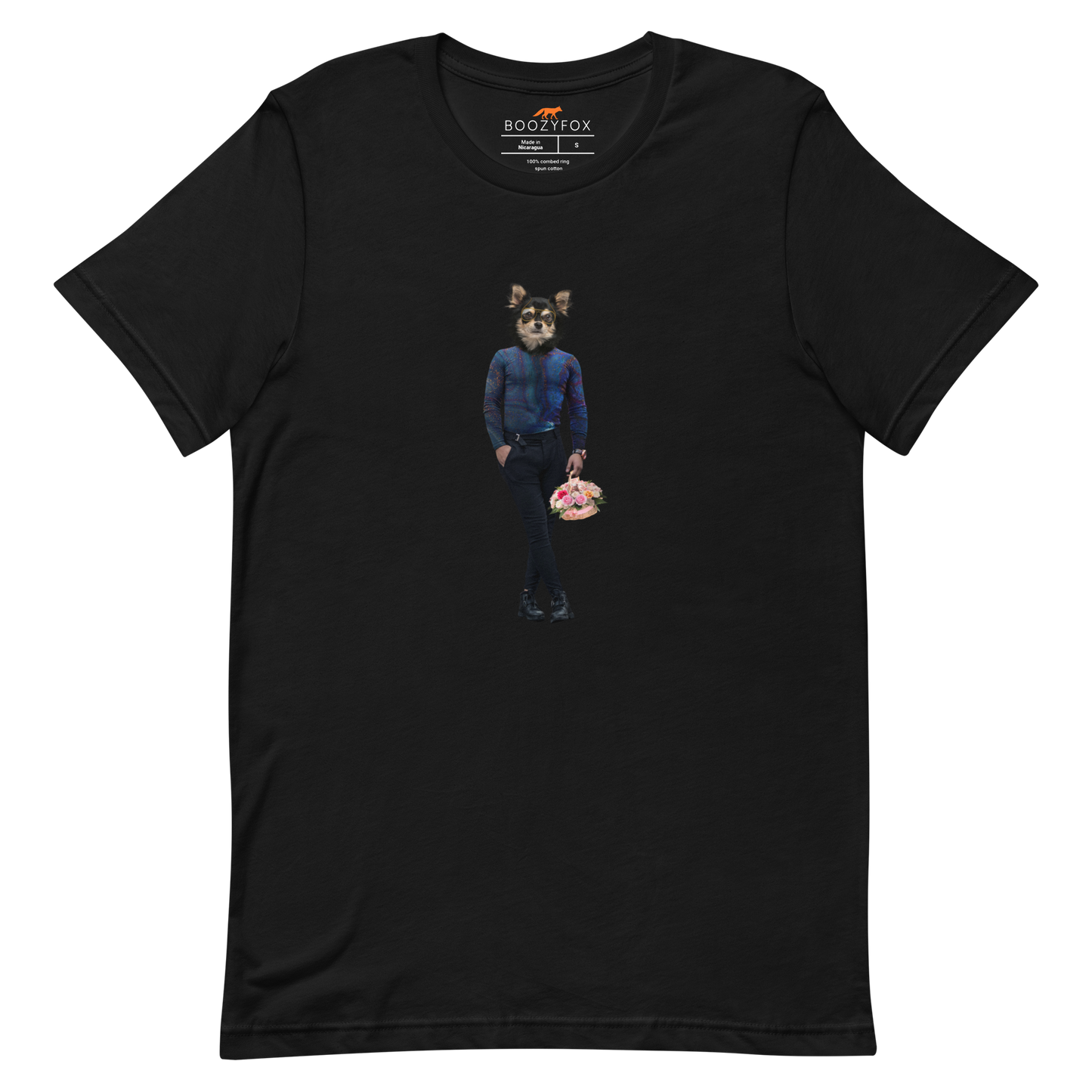 Black Premium Dog T-Shirt featuring an Anthropomorphic Dog graphic on the chest - Funny Graphic Dog Tees - Boozy Fox