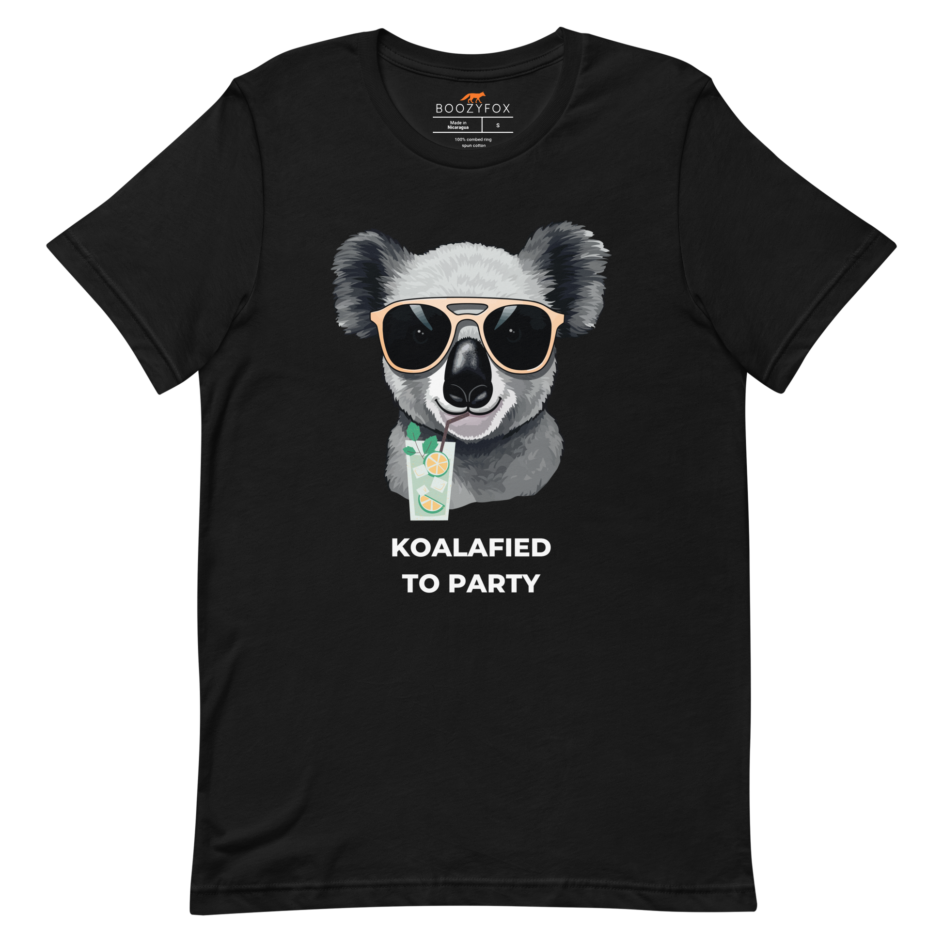 Black Premium Koala Tee featuring an adorable Koalafied To Party graphic on the chest - Funny Graphic Koala Tees - Boozy Fox