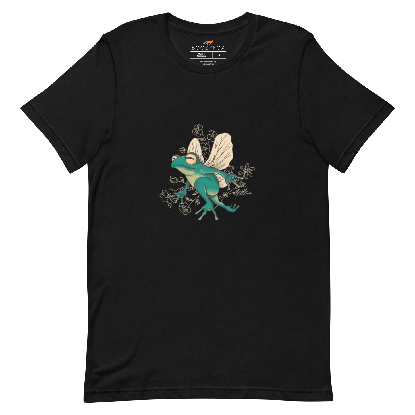 Black Premium Frog T-Shirt featuring an adorable Fairy Frog graphic on the chest - Funny Graphic Frog Tees - Boozy Fox