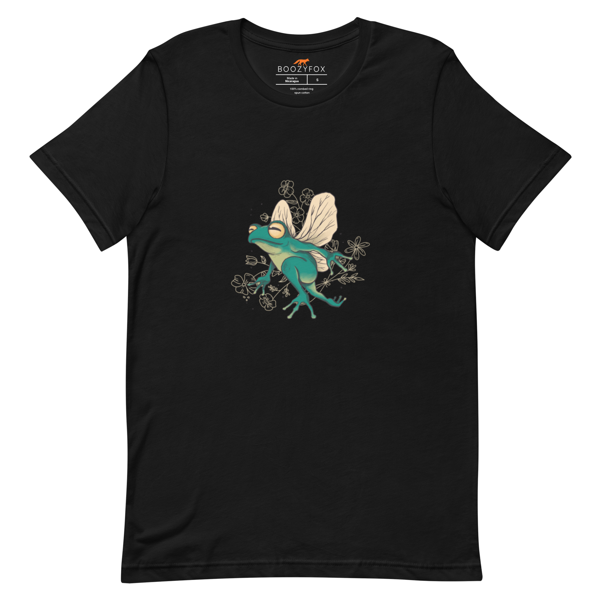 Black Premium Frog T-Shirt featuring an adorable Fairy Frog graphic on the chest - Funny Graphic Frog Tees - Boozy Fox