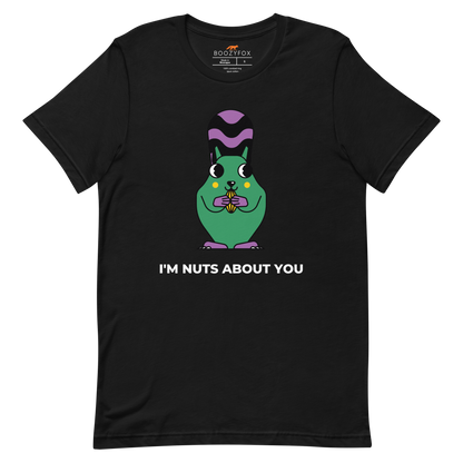 Black Premium Squirrel T-Shirt featuring an I'm Nuts About You graphic on the chest - Funny Graphic Squirrel Tees - Boozy Fox
