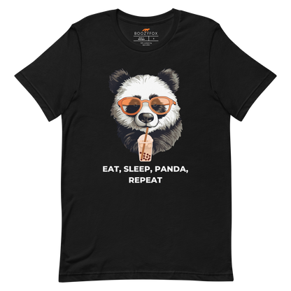 Black Premium Panda Tee featuring an adorable Eat, Sleep, Panda, Repeat graphic on the chest - Funny Graphic Panda Tees - Boozy Fox