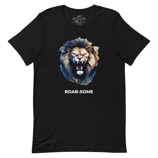 Black Premium Lion Tee featuring a Roar-Some graphic on the chest - Cool Graphic Lion Tees - Boozy Fox