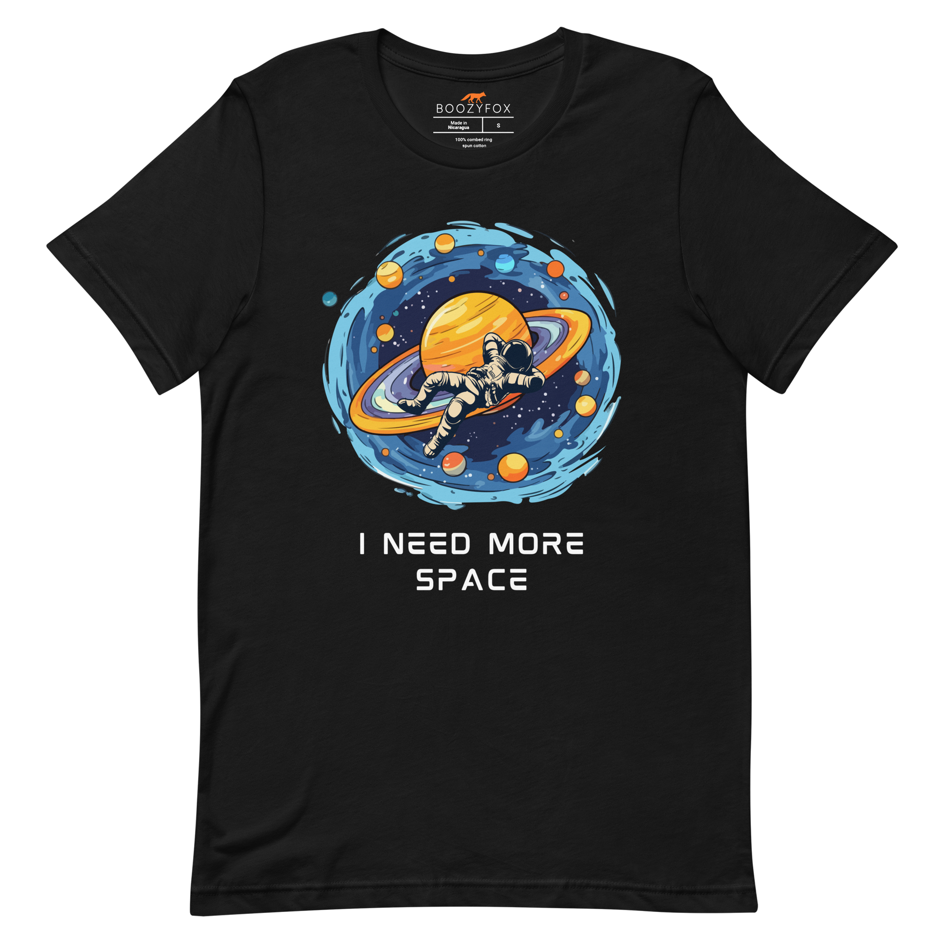 Black Premium Astronaut Tee featuring a captivating I Need More Space graphic on the chest - Funny Graphic Space Tees - Boozy Fox