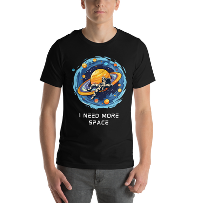 Man wearing a Black Premium Astronaut Tee featuring a captivating I Need More Space graphic on the chest - Funny Graphic Space Tees - Boozy Fox