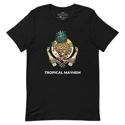 Black Premium Tropical Mayhem Tee featuring a Crazy Pineapple Skull graphic on the chest - Funny Graphic Pineapple Tees - Boozy Fox