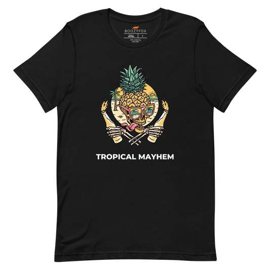 Black Premium Tropical Mayhem Tee featuring a Crazy Pineapple Skull graphic on the chest - Funny Graphic Pineapple Tees - Boozy Fox