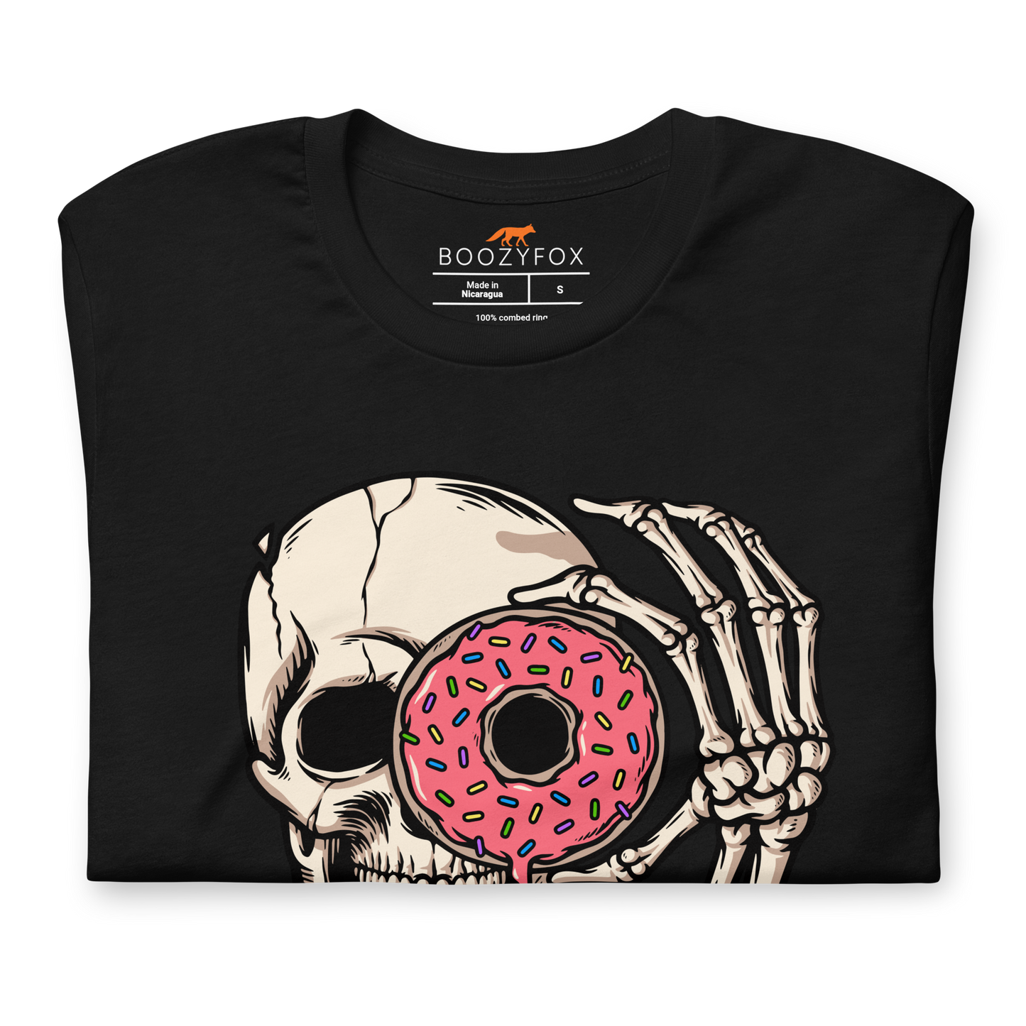 Front details of a Black Donut Worry Be Happy Tee - Boozy Fox