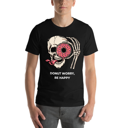 Man wearing a Black Donut Worry Be Happy Tee - Boozy Fox