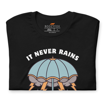 Front details of a Black It Never Rains But It Pours Tee - Boozy Fox