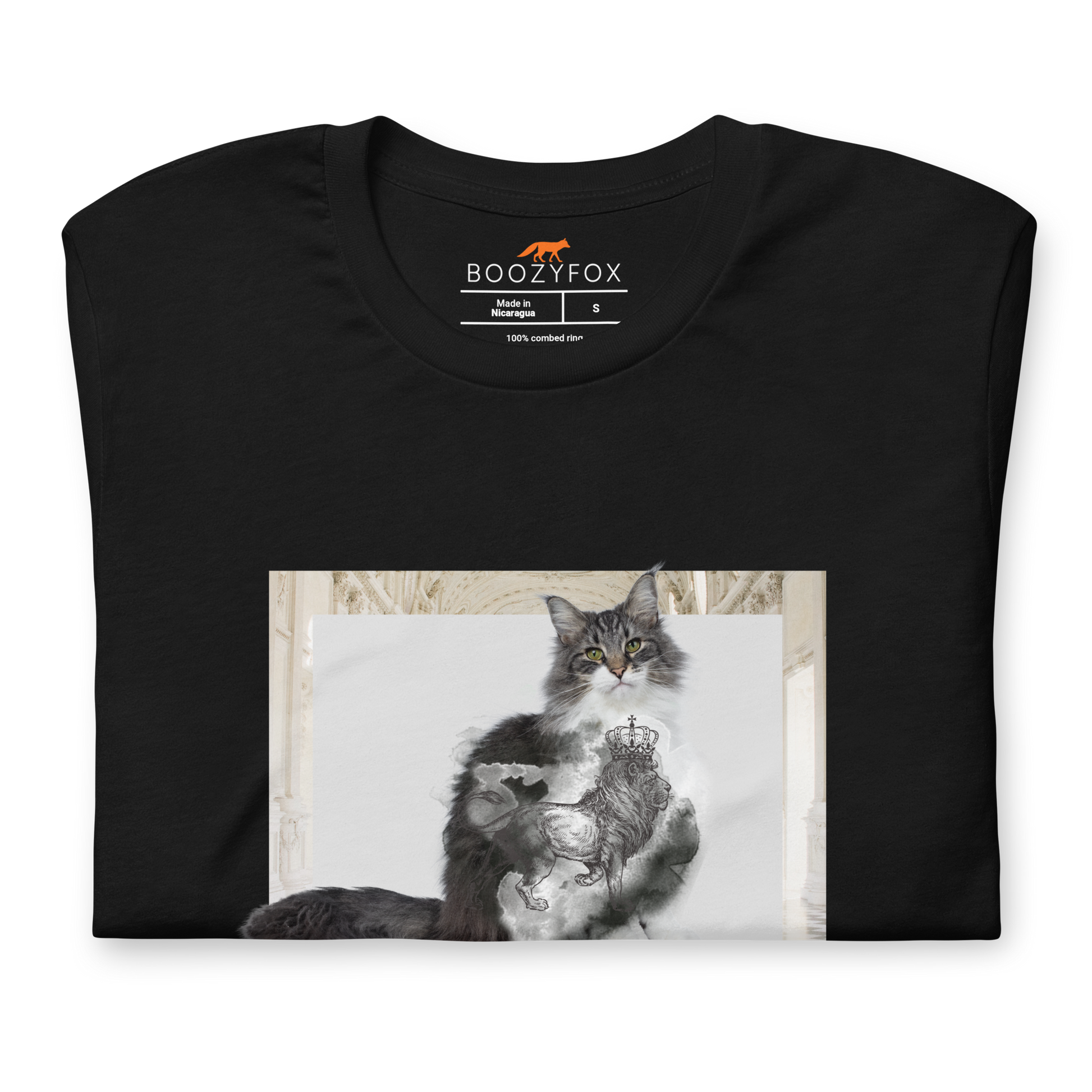 Front details of a Black Royal Cat Tee - Boozy Fox