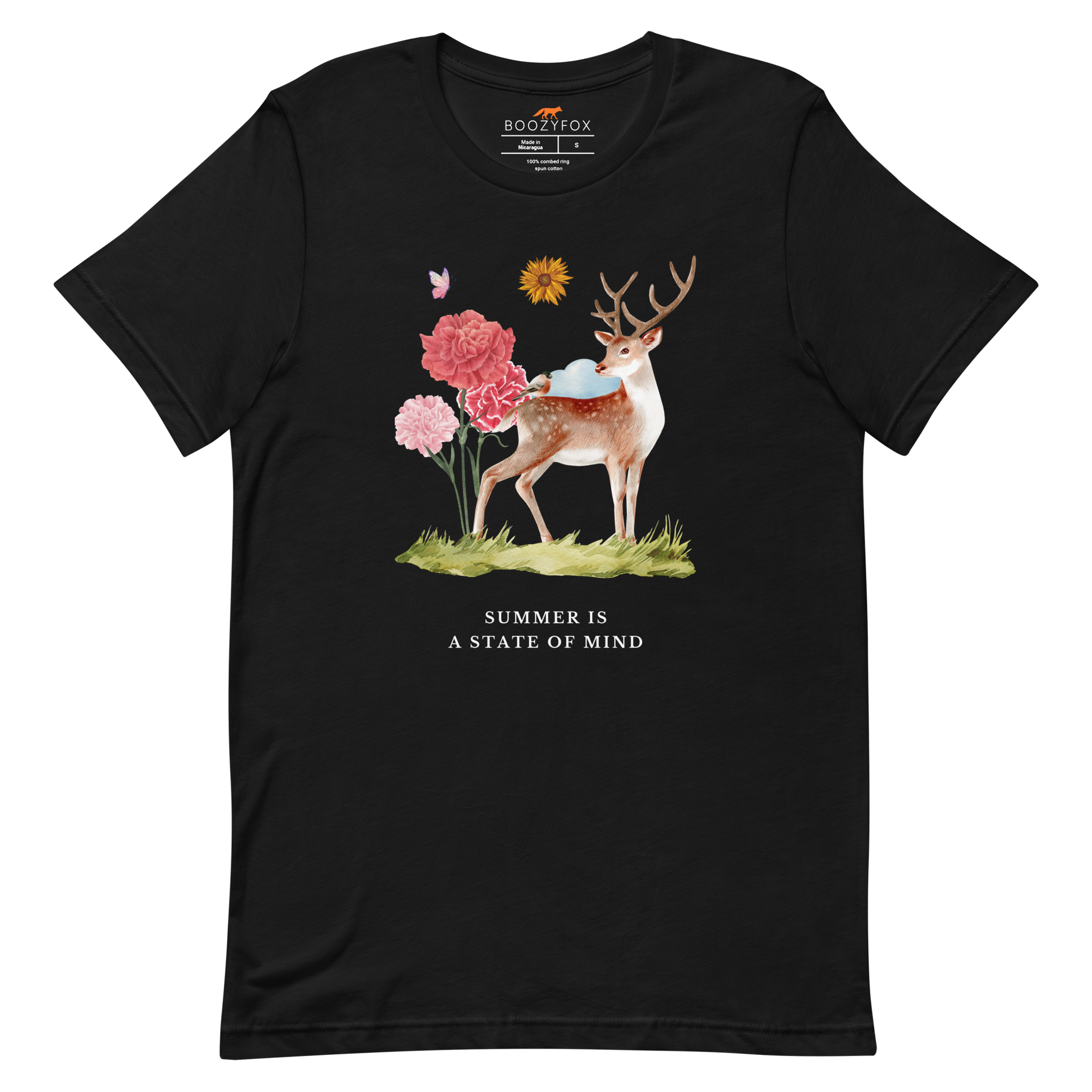 Black Premium Summer Is a State of Mind Tee featuring a Summer Is a State of Mind graphic on the chest - Cute Graphic Summer Tees - Boozy Fox