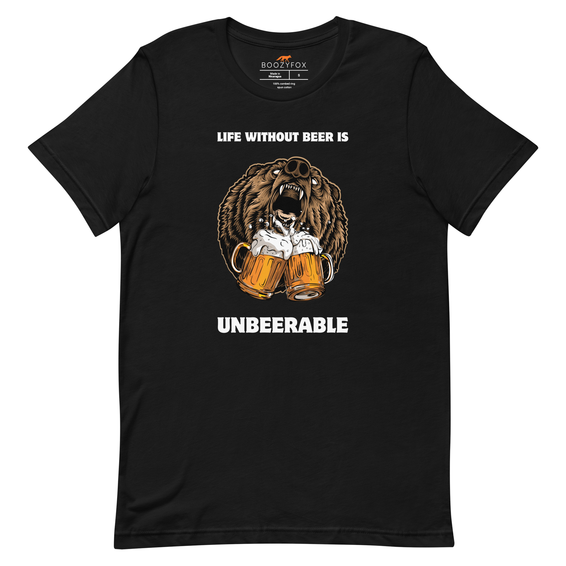 Black Premium Bear Tee featuring a Life Without Beer Is Unbeerable graphic design on the chest - Funny Graphic Bear Tees - Boozy Fox