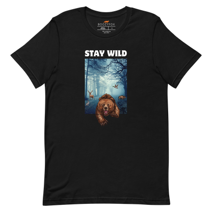 Black Premium Bear Tee featuring a Stay Wild graphic on the chest - Cool Graphic Bear Tees - Boozy Fox
