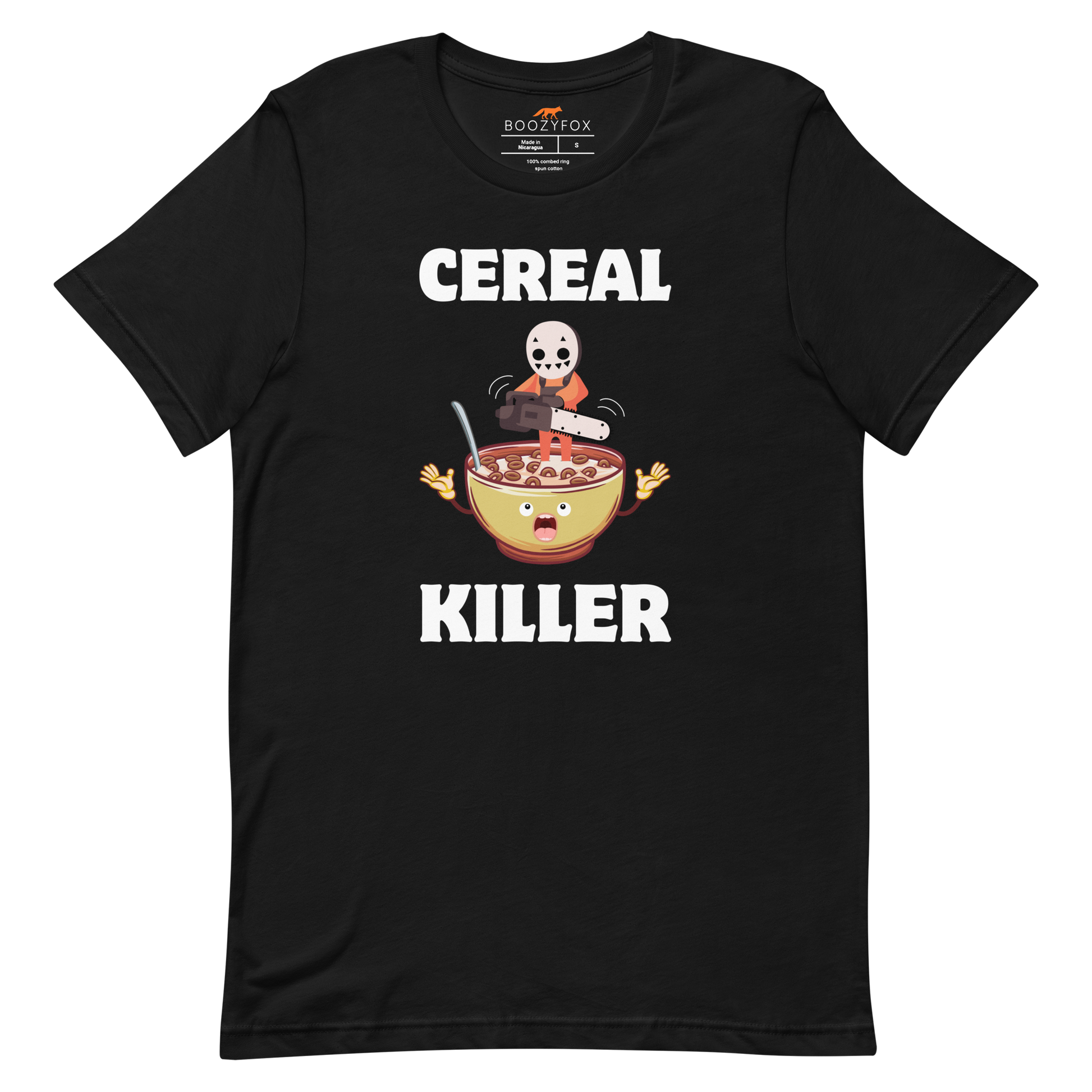 Black Premium Cereal Killer Tee featuring a Cereal Killer graphic on the chest - Funny Graphic Tees - Boozy Fox