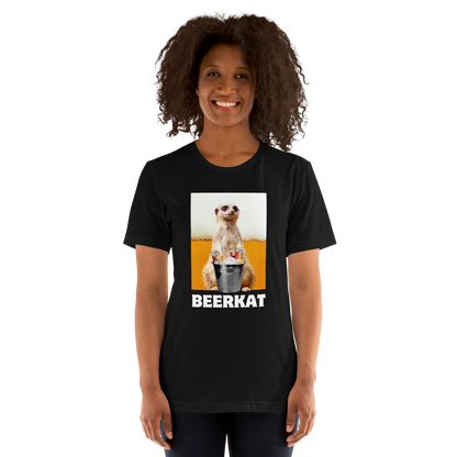 Woman wearing a black Meerkat Tee - Boozy Fox