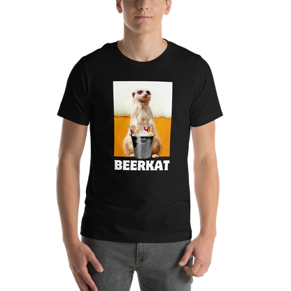 Man wearing a black Meerkat Tee - Boozy Fox