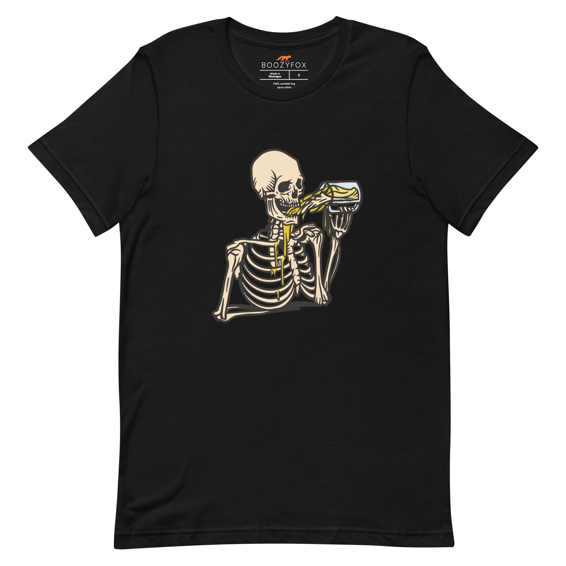 Skeleton Drinking Beer Tee Online - Black - Boozy Fox