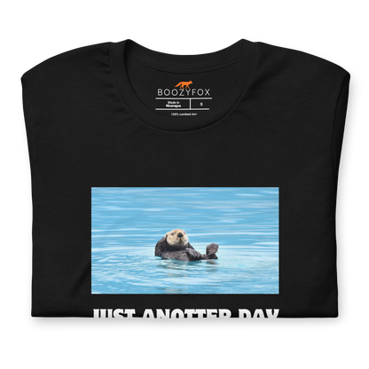 Front details of a Black Just Anotter Day Otter Tee - Boozy Fox