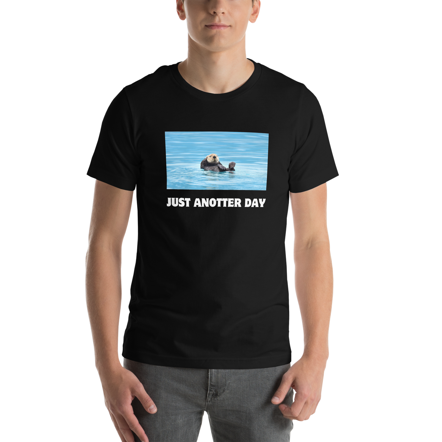 Man wearing a Black Just Anotter Day Otter Tee - Boozy Fox