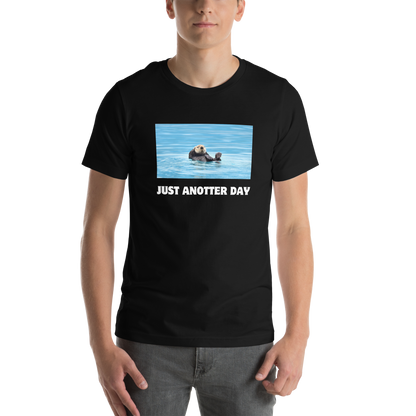 Man wearing a Black Just Anotter Day Otter Tee - Boozy Fox