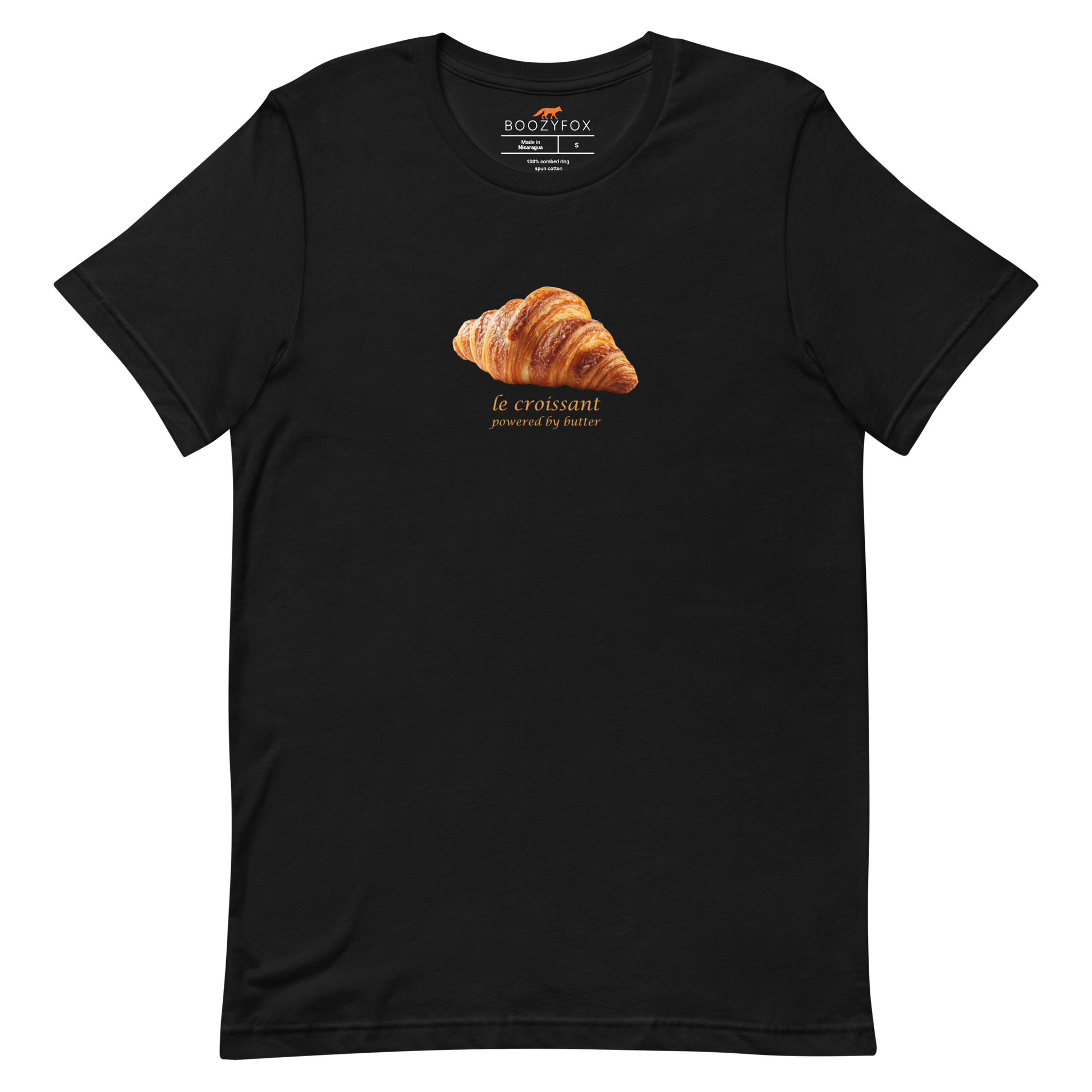 Funny Le Croissant lightweight graphic tee in black by Boozy Fox