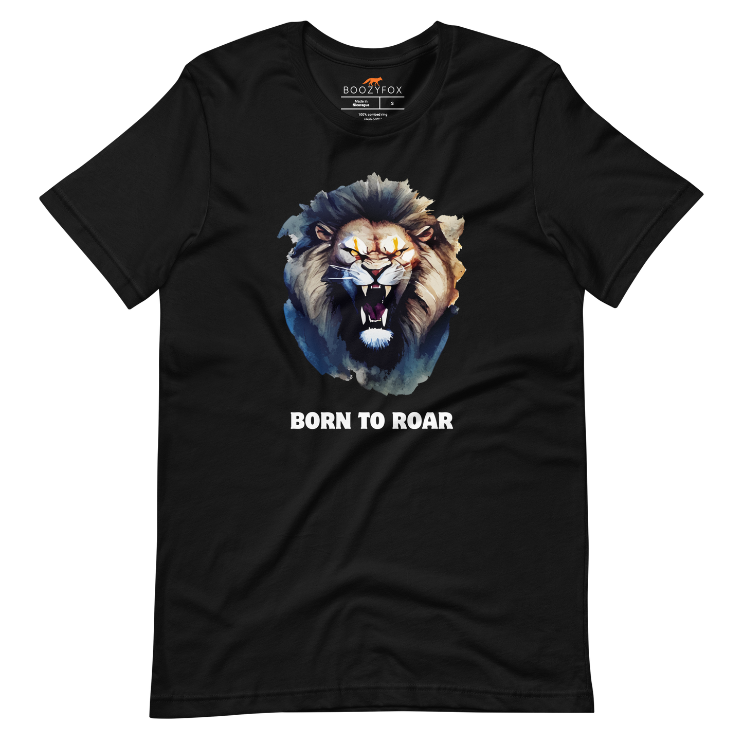 Funny Born to Roar Lion lightweight graphic tee in black by Boozy Fox